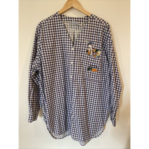 Acme Clothing VTG Embroidered Looney Tunes Plaid Button Shirt (No Collar) OSFA - Picture 1 of 10